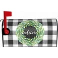 thumbnail image 2 of Wreath Buffalo Plaid Mailbox Cover Magnetic Black White Plaid and Leaves Mailbox Cover Standard Size 21 x 18 Inches Farmhouse Rustic Welcome Post Box Cover Wraps Garden Yard Home Decor for Outdoor, 2 of 6