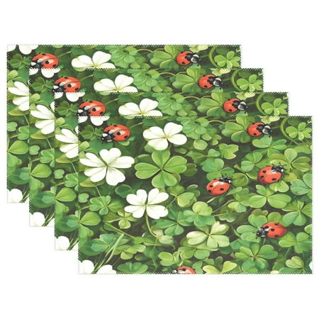 

Ryvnso Placemats Set of 4 Ladybugs Clover Flowers Dining Mats Heat-Resistant Non-Slip Washable Table Mat