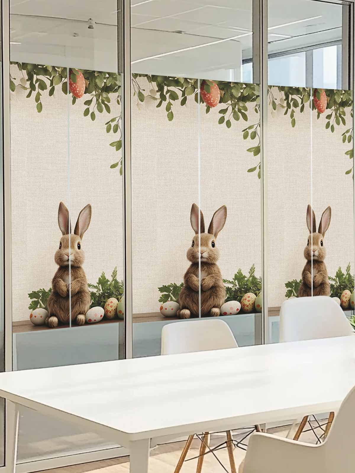 Easter Bunny Window Privacy Film, Eggs Basket Frosted Glass Window Clings Static Cling UV Heat Blocking Reusable Door Sticker for Bathroom 23.6 x 59 Inch