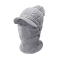 thumbnail image 2 of Pasamontañas de punto elástico, polaina para el cuello, orejeras transpirables, gorro cálido con botones Gris Cola pasamontañas para motocicleta, 2 of 7