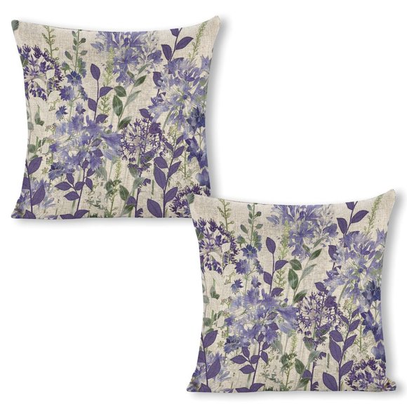 Blue Flowers - Agapanthus, Alliums, Loosestrife, Larkspur Throw Pillow Covers 18 X 18 Inch Set Of 2 For Couch Sofa Home Living Room Decorations Modern Decor