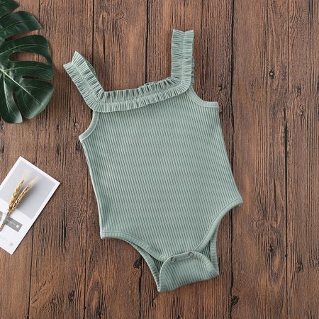 

Cute Baby Girls Halter Romper Solid Camisole Sleeveless Bodysuit One Piece Outfits