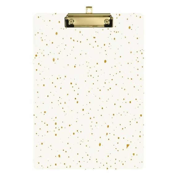 Gold Dots Pattern 12.5x9in Clipboard, Durable Acrylic with Metal Clip and Wall Hook for Office or Classroom