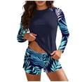 thumbnail image 2 of Mifsaly Tankinis Swimwear for Women Long Sleeve 2 Piece Bathing Suits Patchwork Tropical Print Tankinis Set Sun Protection Athletic Surfing Beachwear S, 2 of 7