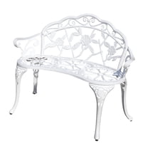 Outdoor Patio Bench Leisure Rose Chair, Cast Aluminum Bench for Garden, Lawn, Yard, White