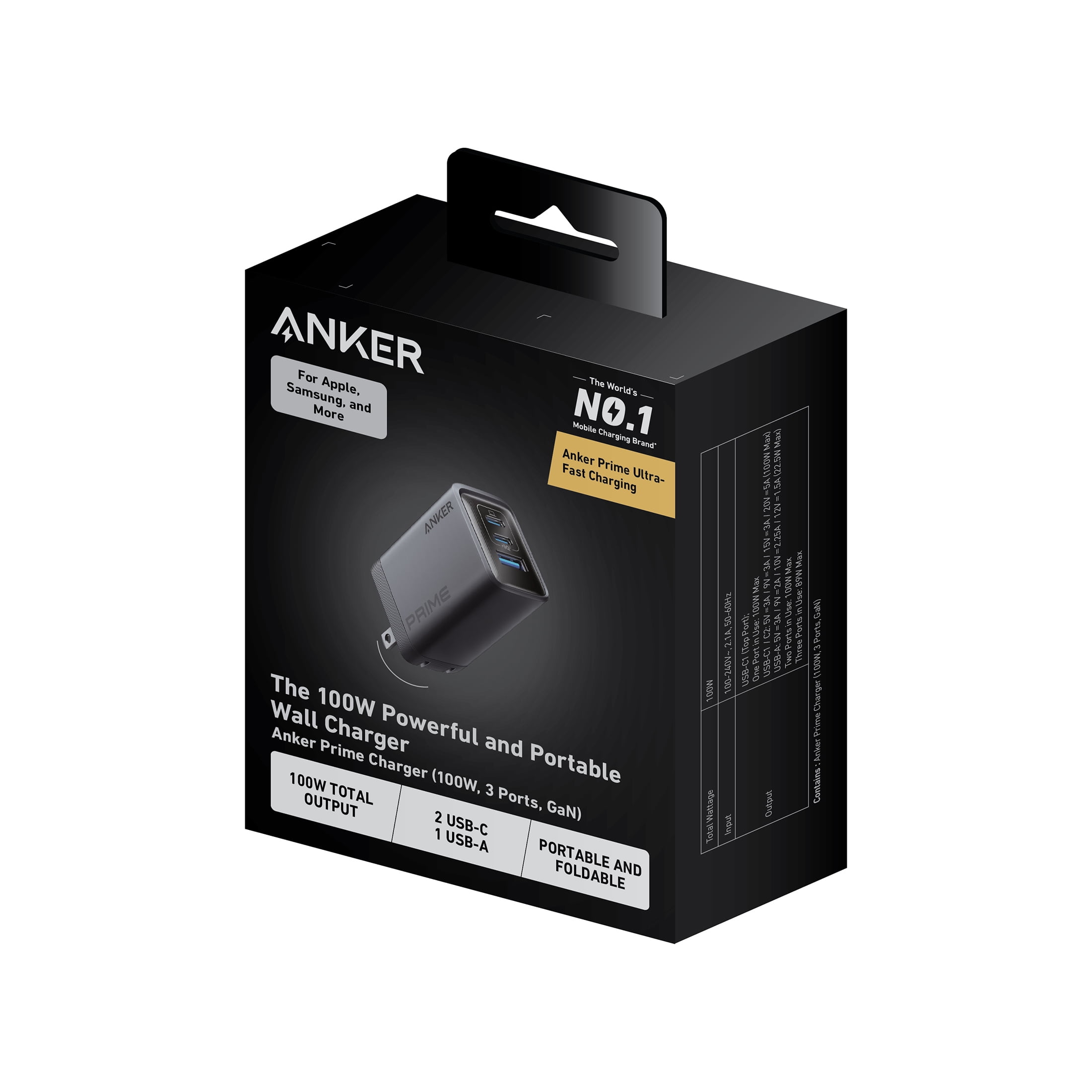 【使用期間2ヶ月】Anker Prime Wall Charger (100W, 3 ports, GaN) (ブラック) Anker Prime Wall Charger (100W, 3 ports, GaN) | USB急速充電器の