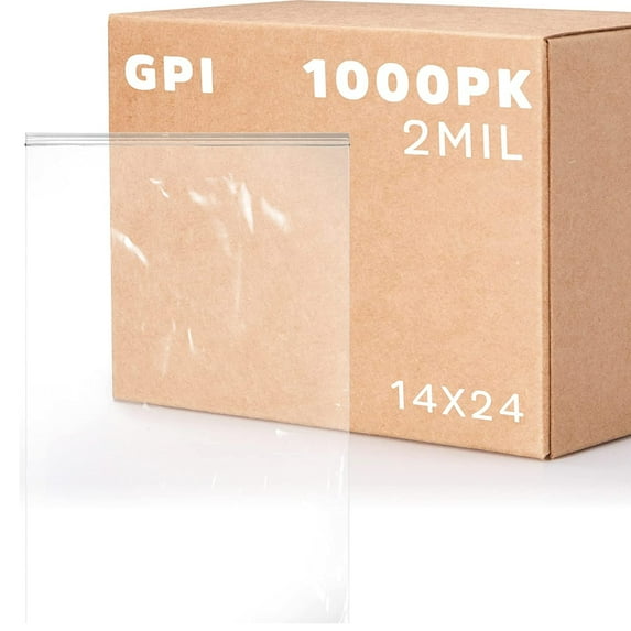 GPI 14” x 24” Reclosable Ziplock Bag 2 Mil Jumbo Clear Zipper Bags for Household & Packaging,1000-Pack