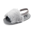 thumbnail image 2 of Infant Baby Girls Sandals Faux Fur Slides with Elastic Back Strap Flats Slippers Princess Dress First Walker Moccasins Shoes,Light Gray,0-6 Months, 2 of 4