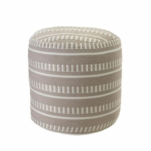 HomeRoots 20" Orange Polyester Round Striped Indoor Outdoor Pouf Ottoman
