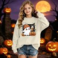 thumbnail image 2 of XAOFW Girls Halloween Sweatshirt Pumpkin Ghost Print Long Sleeve Crewneck Sweatshirts Autumn Winter Cozy Graphic Pullover For Toddler Kids Versatile Top 2-3 Years, 2 of 4