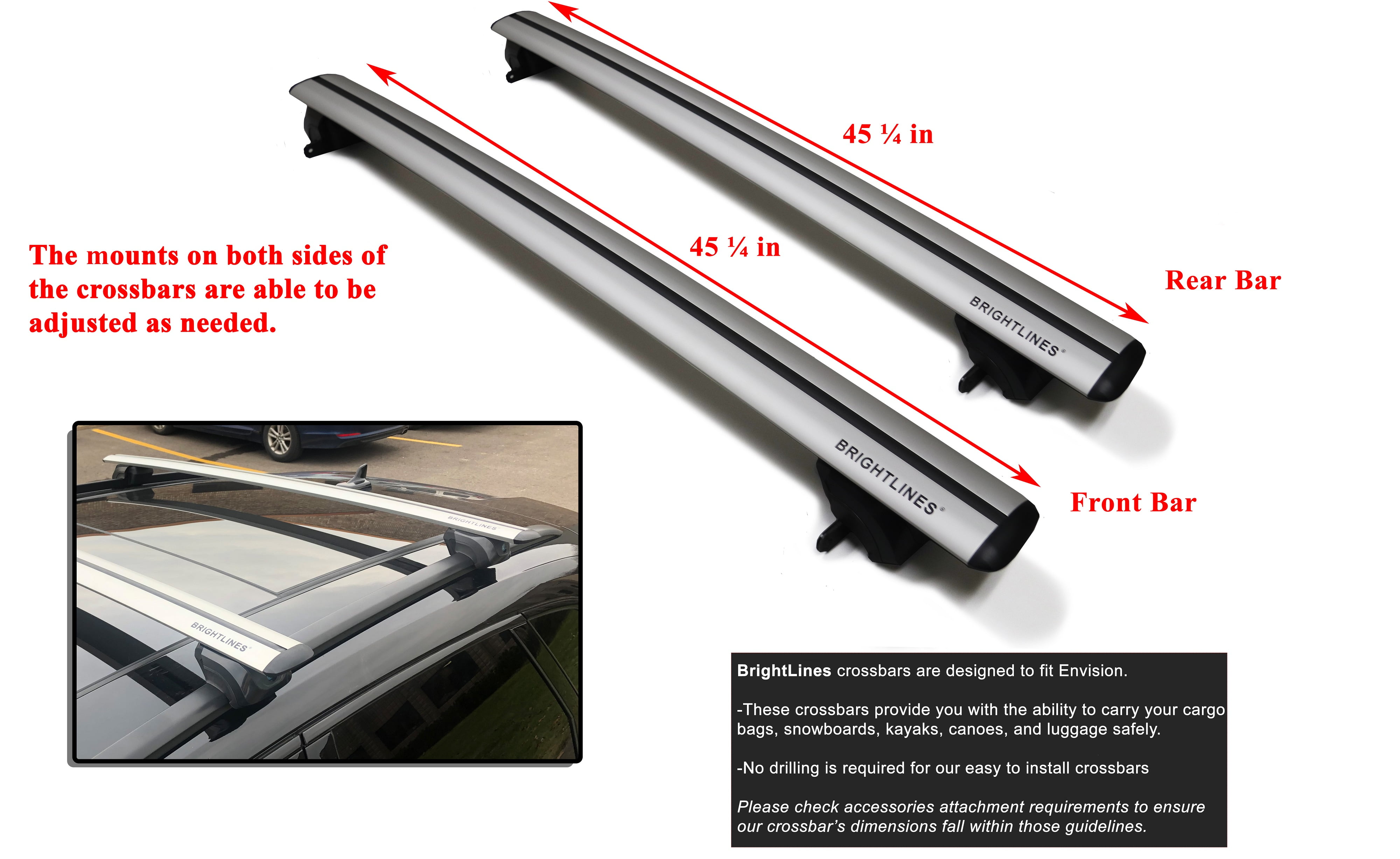 BRIGHTLINES Heavy Duty Anti-Theft Premium Aluminum Roof Bars Roof Rack  Crossbars Compatible with 2016 - 2020 Buick Envision and 2020-2024 Encore GX  - Walmart.com