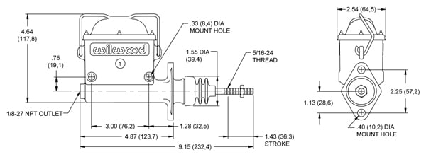 WILWOOD 3/4 in Bore Aluminum High Volume Master Cylinder Kit P/N 260-6764