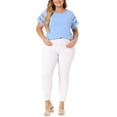 thumbnail image 2 of Agnes Orinda Women's Plus Size Tops Lace Panel Hollow Short Sleeves Spring Summer Solid Blouses 2X Blue, 2 of 6