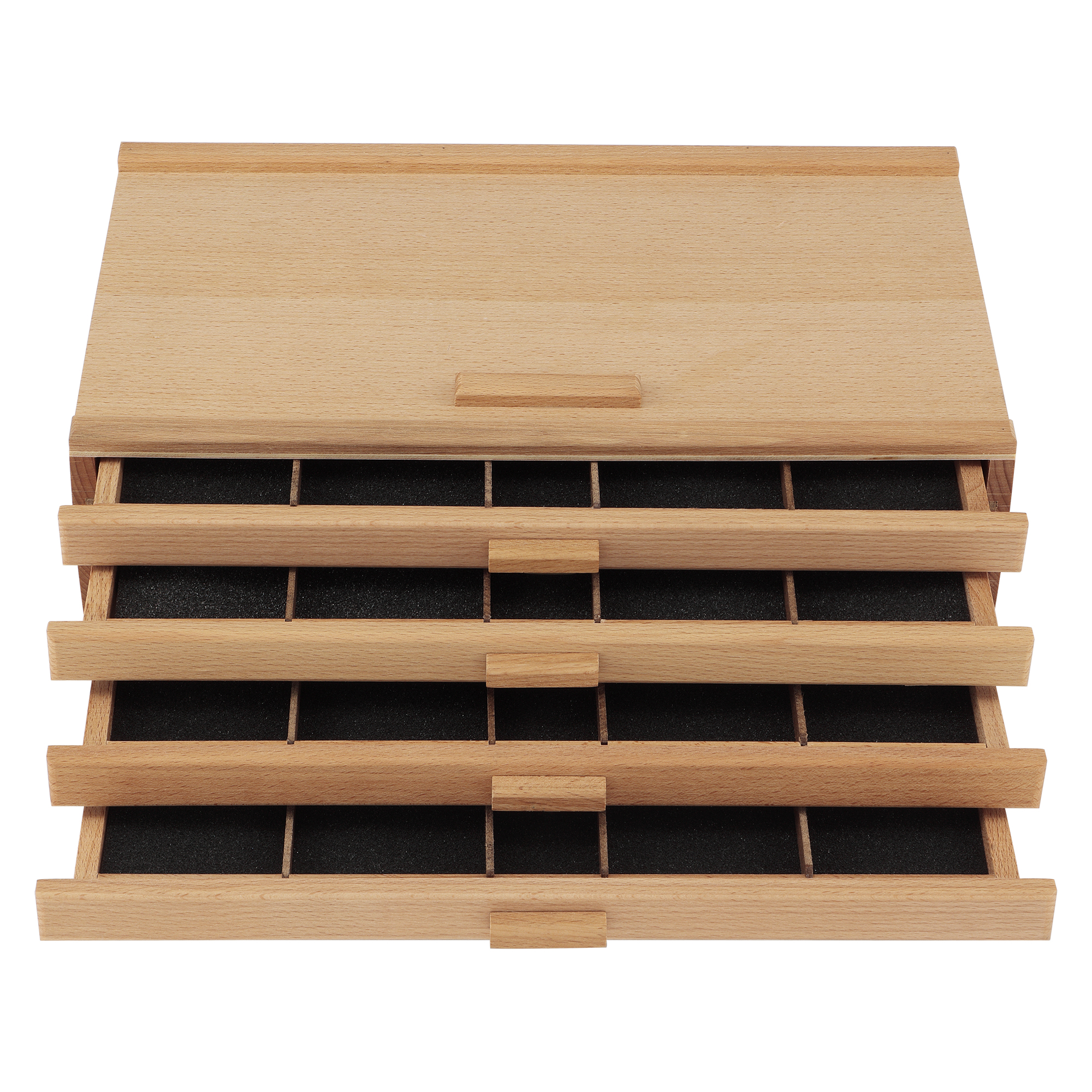Creative Mark Pastel Storage Box, 4 Drawer Wood Box with Foam Lining, Sturdy and Stackable Art and Craft Supplies Storage Box for Artist Tools, Pens, Pencils and More, Natural Finish
