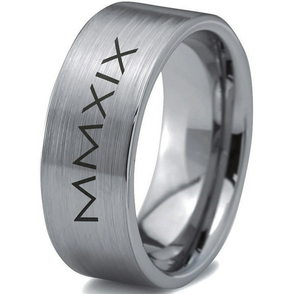 Tungsten Gradutaing Class Of 2019 Roman Numerals Engraved Band Ring 8mm Men Women Comfort Fit Gray Flat Cut Brushed Polished