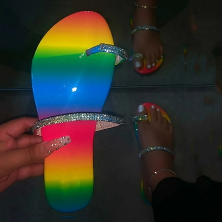 

ZXHACSJ Women s Sandals Crystal Roman Flat Slippers Casual Shoes Beach Sandals Multicolor 38