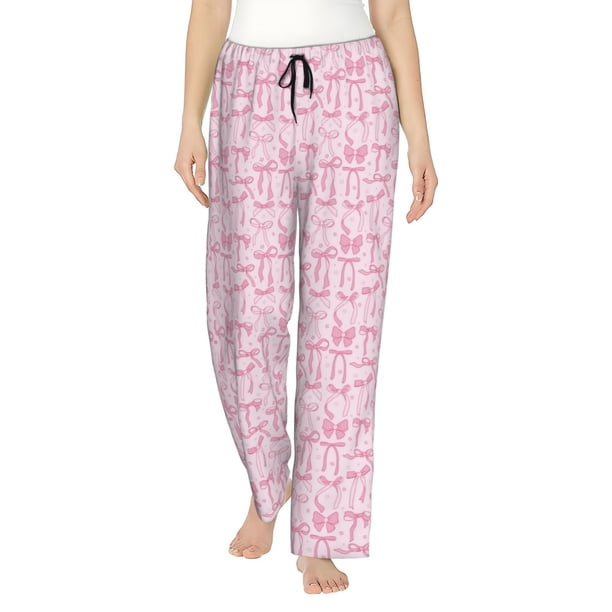 Balery Ribbon Bow Pantalones de pijama para mujer, pijamas ultraligeros, pantalones de estar por casa-Small