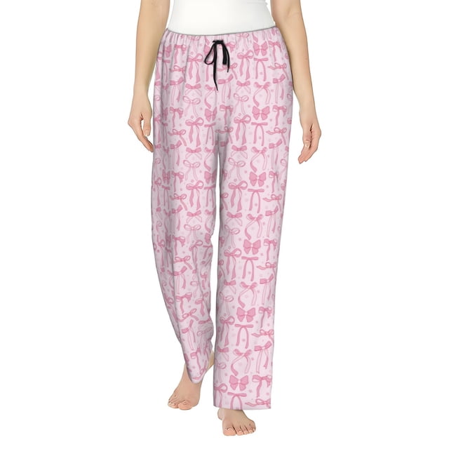 Balery Ribbon Bow Pantalones de pijama para mujer, pijamas ultraligeros, pantalones de estar por casa-Small
