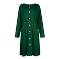 thumbnail image 3 of Huankd Women's Boat Neck Button Down Skater Dress with Pockets Dark Green S, 3 of 5