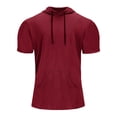 thumbnail image 1 of LUXUR T-Shirts pour Hommes à Capuche Blouse Couleur Unie Hauts d'Été Coupe Ample Chandail à Manches Courtes Tee-Shirt Basique Rouge G, 1 of 5
