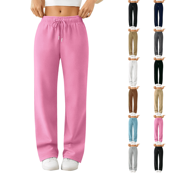 Wide Leg Sweatpants Womens Vintage Drawstring Elastic Waisted Sweat Pants Fashion Baggy Lounge Pants with Pockets 28" 29" Inseam Pink S