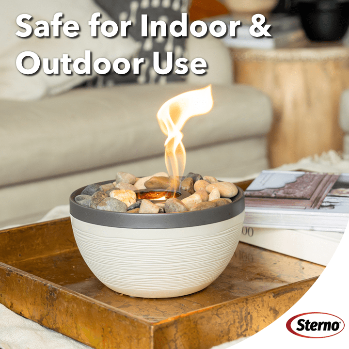 Sterno Tabletop Fire Pit Medium Smokeless Mini Fireplace for Indoor Outdoor Patio & Balcony Decor, Portable Fire Pit 9.5" x 5.25" - Cocoa & Sand