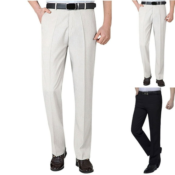 Brondbend Men's Slim Dress Pants Mens Straight Fit Pants Stretch High Waist Zipper Pocket Trousers Solid Comfortable Flat Front Trousers Classic Fit Business Work Suit Pants