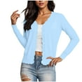 thumbnail image 5 of Gmluru Lightweight Cardigans For Women Long Sleeve V-Neck Short Solid Color Knitted Button Hoodless Casual Outwear Light Blue Winter Clothing Outerwear Coats 2XL, 5 of 9