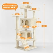 Alden Design 54.5 H Double Condo Cat Tree with Scratching Post Tower, Beige
