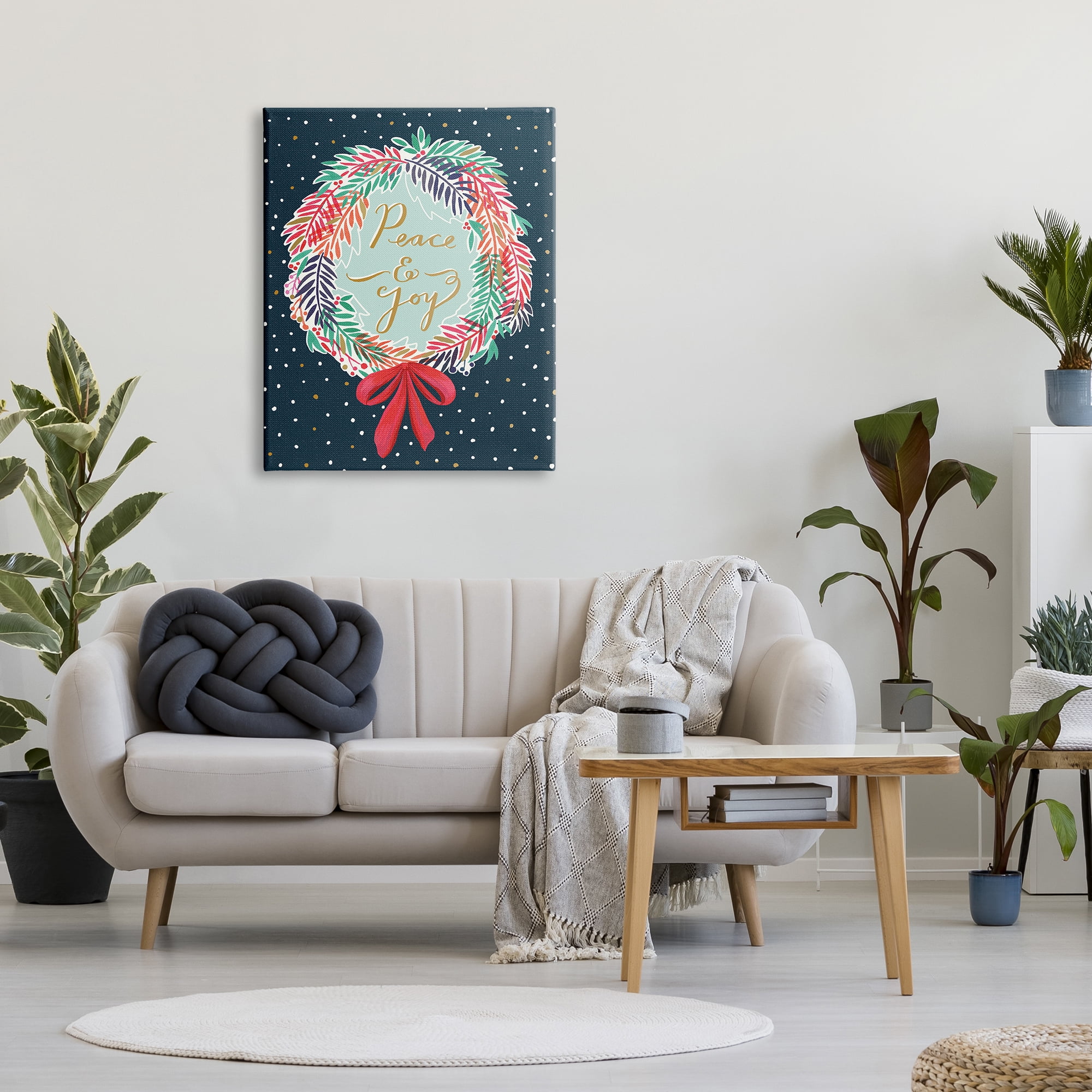 Stupell Industries Peace & Joy Festive Holiday Wreath Polka Dot Pattern, 30 x 40, Design by Heather McLaughlin