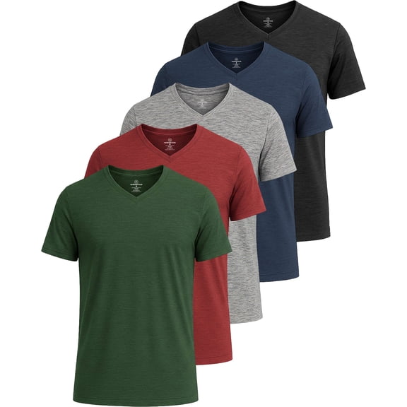 5 Pack Men's Dry Fit V Neck Workout T Shirts Athletic Gym Fitness Tees