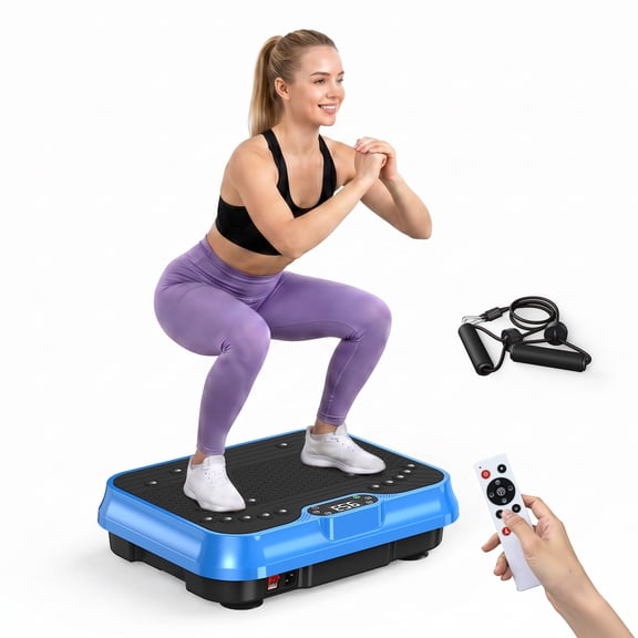 Evitormill Vibration Plate Exercise Machine Whole Body Workout Vibration Fitness Platform w/ Loop Bands, Blue
