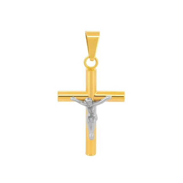 Dije Cristo Casa del Anillo Tubular 2.5 cm Oro Sólido 10k Amarillo