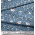 thumbnail image 2 of Soimoi Blue Japan Crepe Satin Fabric Flamingo & Moroccan Damask Decor Fabric Printed Yard 42 Inch Wide, 2 of 3