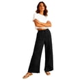 thumbnail image 6 of Linen Pants Women Wide Leg Casual Summer Vacation Outfits Travel Beach Pants Elastic Waist Ankle Split with Pockets Black 2XL, 6 of 7