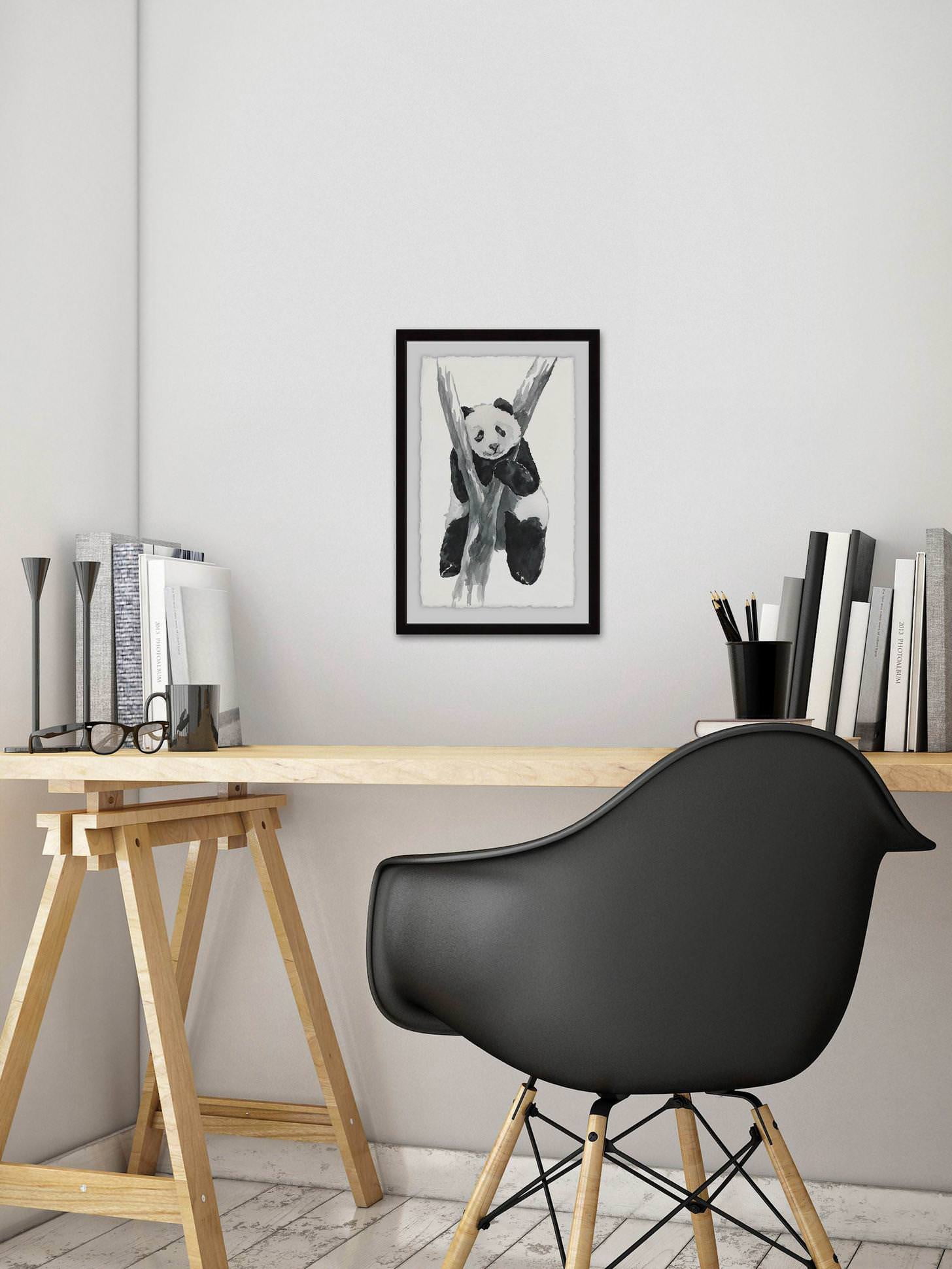 Lonesome Panda Framed Painting Art Print