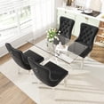 thumbnail image 5 of 47 Inch Glass Dining Table Set for 4, Modern Rectangular Glass Kitchen Table with 4 Upholstered Velvet Chairs, Space-Saving Dining Room Set for Living Room, Kitchen, Apartment - Black Silver, 5 of 9