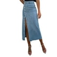 thumbnail image 2 of Denim Skirt Women Casual Slit Midi Jean Skirt Stretch High Waist Button Up with Pockets Light Blue XXL, 2 of 9