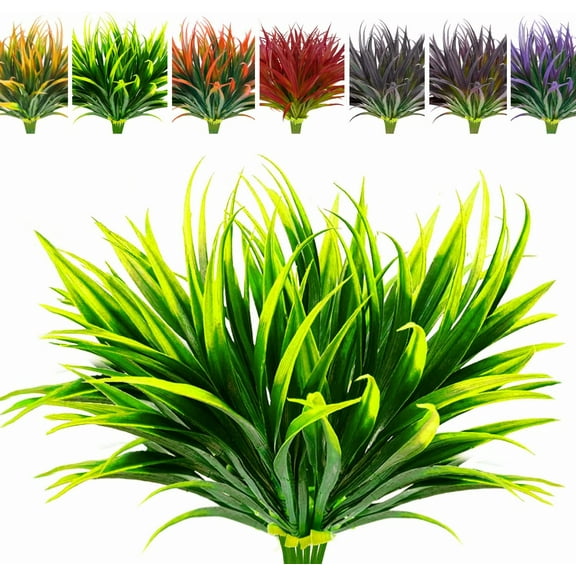 Namzi Green 8 pcs Tall Faux Plants Outdoor Plastic Greenery Shrubs, Porch Decor Fake Bushes, Planter Filler Artificial, All Season Front Yard & Patio Decoration Plants