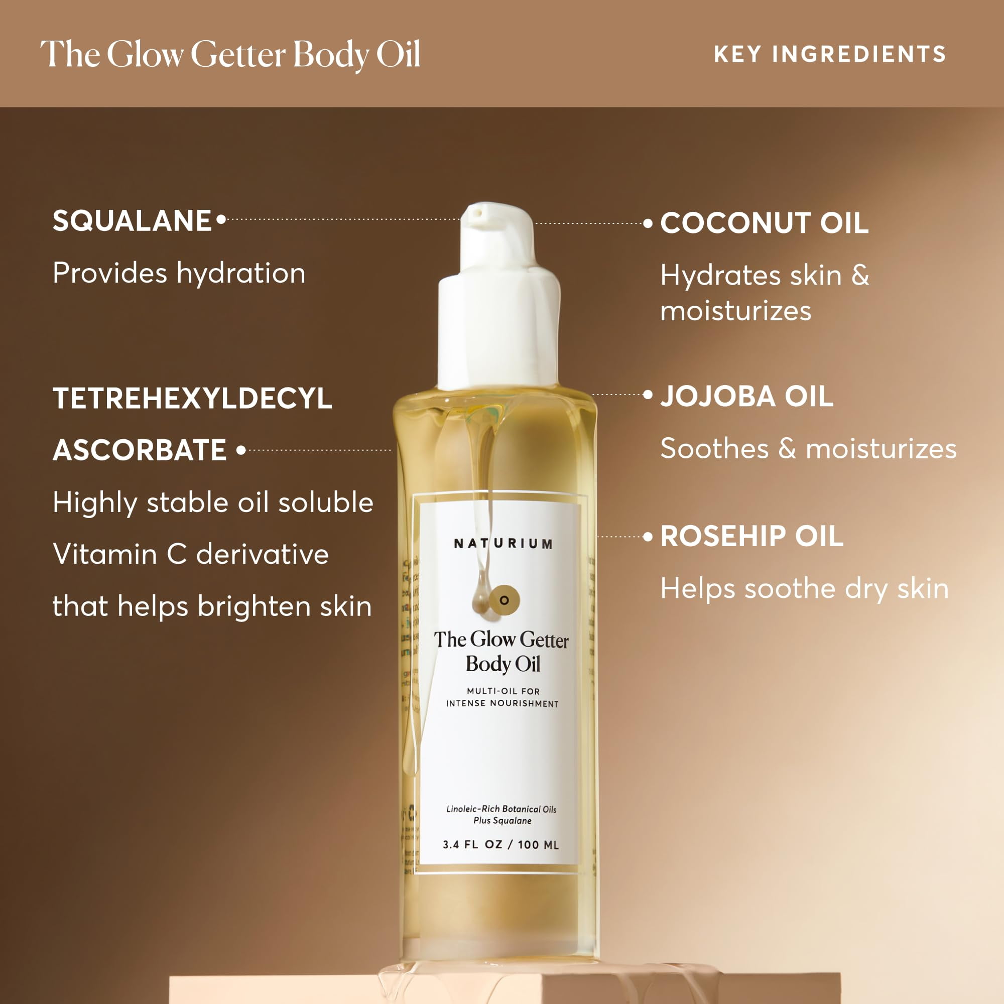 Naturium The Glow Getter Body Oil, Multi-Oil for Intense Nourishment, Hydrating & Moisturizing Formula, 3.4 fl oz