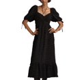 thumbnail image 1 of Gupgi Women's Puff Sleeve Midi Dress Solid Color Bubble Textured Smocked Sweetheart Neck Ruffled Flowy Dress, 1 of 7