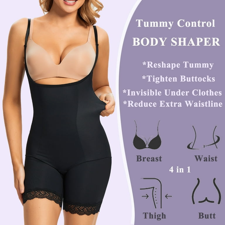 Joyshaper Women Bodysuit Shapewear Tummy Control Backless Straps Bodysuit  Full Body Shaper with Built-in Bra Black L 