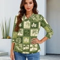 thumbnail image 5 of Women's 3/4 Sleeve Button Up Shirt with Lapel Collar and Floral Print, Casual Fashion Top for Daily Wear, Lightweight Summer Blouse Green XL, 5 of 6