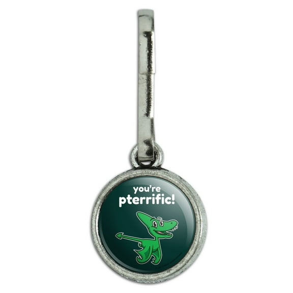 You're Pterrific Terrific Pteranodon Dinosaur Funny Humor Antiqued Charm Clothes Purse Suitcase Backpack Zipper Pull Aid