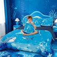 thumbnail image 4 of meiyoeat Cute Shark Monogram A 7-Piece Twin Bedding For Boys,Ocean Theme Bedding Comforter Set,Navy Blue Reversible, 4 of 7