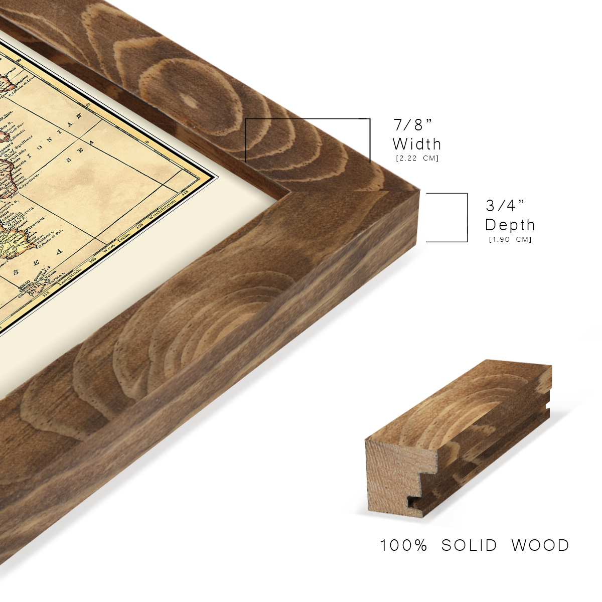 Italy Map -Framed Print w/glass-Walnut