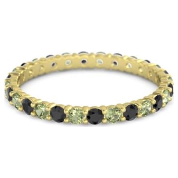 2.5 MM Black Spinel With Peridot Eternity Band 925 Sterling Silver Gold Plated Women Stacking Ring