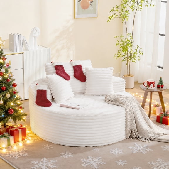 55 Inch Oversized Round Chair Lounge Chaise Indoor,Modern Boneless Cloud Couch,Deep Seat Round Lounge Chair for Living Room, Bedroom,No Assembly Required