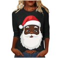 thumbnail image 2 of AGWOLF Santa Print Christmas Sweatshirt for Women Fun African American Snata Print Cute Pullover 3/4 Sleeve Crewneck Xmas Tops, 2 of 5
