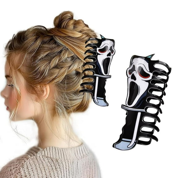 1 Pcs Halloween Hair Clips Exquisite Acrylic Gothic Black White Design Claw Clips Cartoon Horror Hair Accessories Claw Clips Cosplay Party Halloween Decorations for Women Decorations Tips